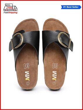 Suede Cork Footbed Slide Sandals with Arch Support Ankle Strap